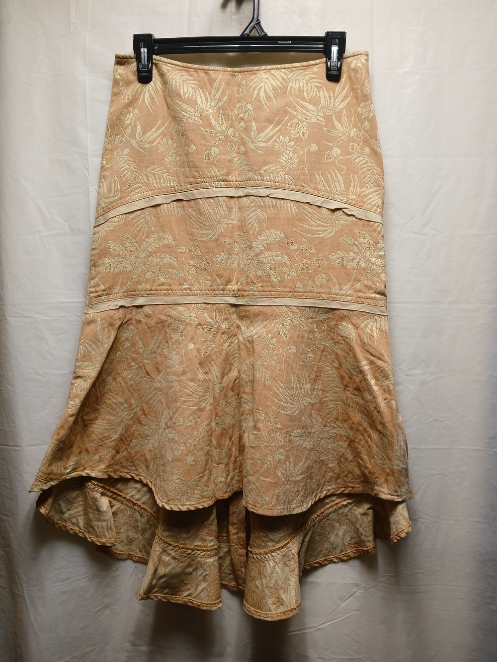Polli Says Beige & Peach Jacquard  Floral High-Low Tiered Skirt
